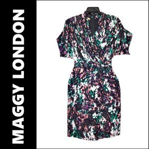 Maggy London Dress Size 14 Women Short Sleeve Sheath Kaftan